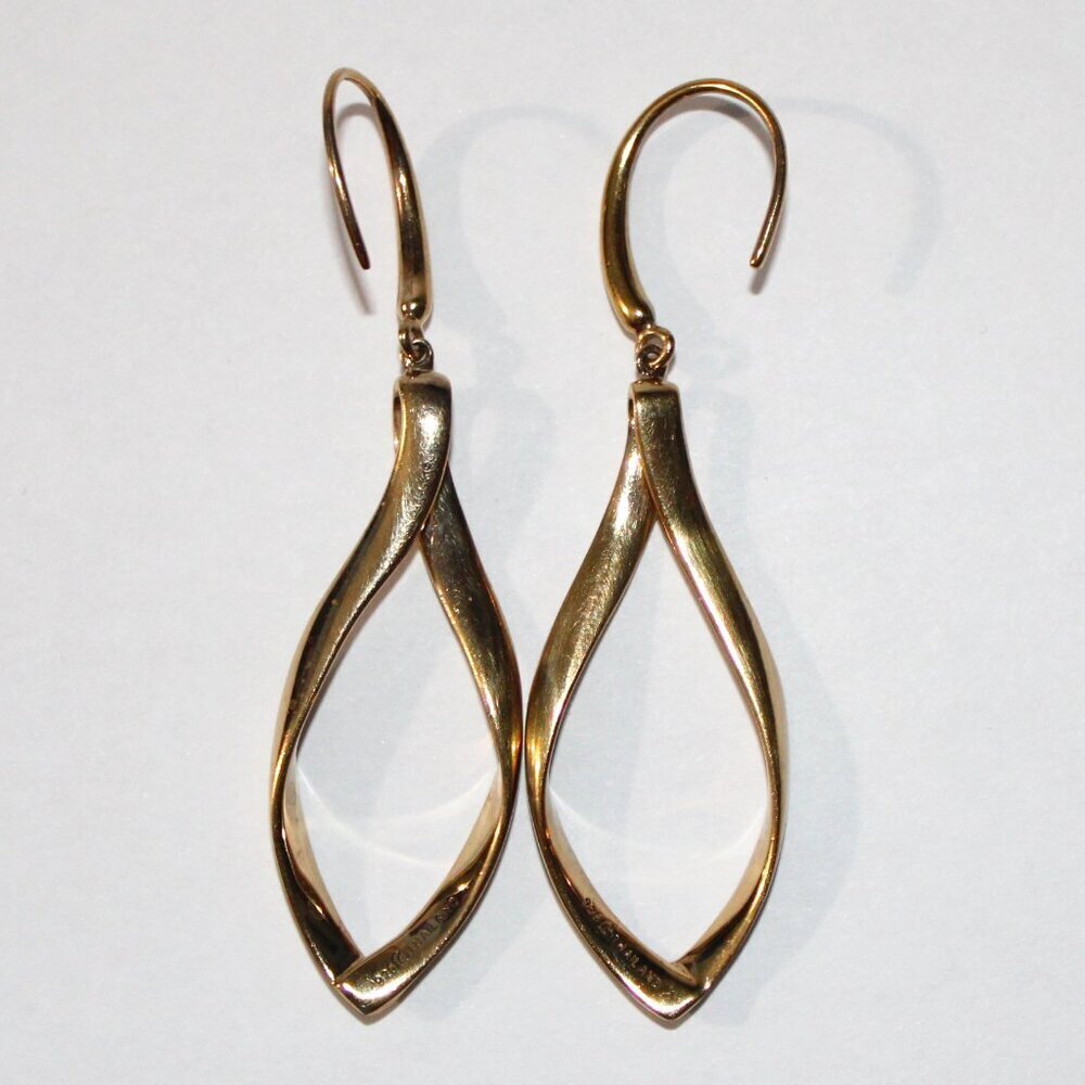 Goldtone Sterling Silver Elongated Hoop Earrings - Picture 2 of 5